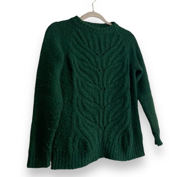 Mia Mai Green Open Knit Cable Knit Chunky Sweater Size Small Fall Academia - Picture 3 of 16